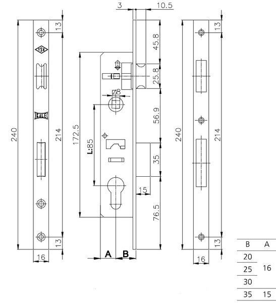 Замок Kale 153P d35 (засувка) D.0153.P350 фото
